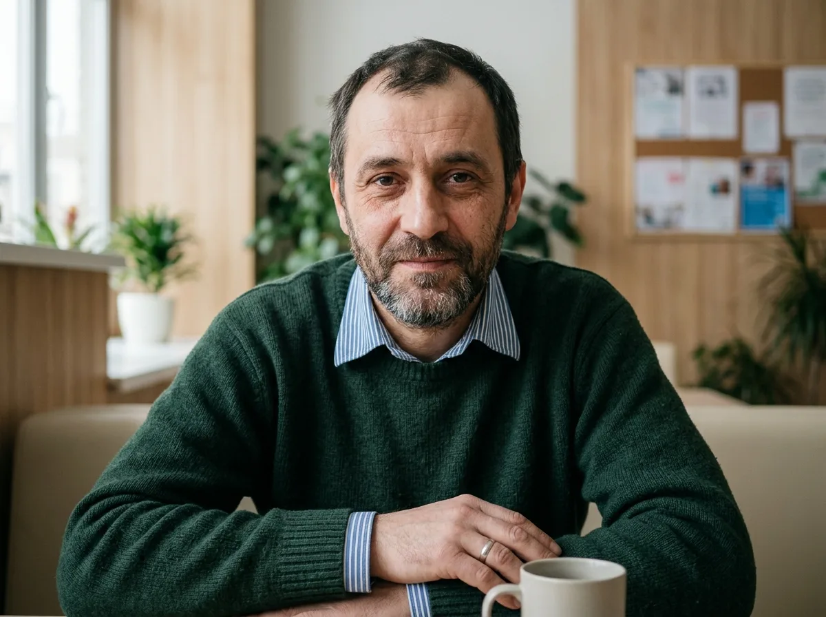 Аватар мужчины средних лет, пациент наркологической клиники, портрет для отзыва
